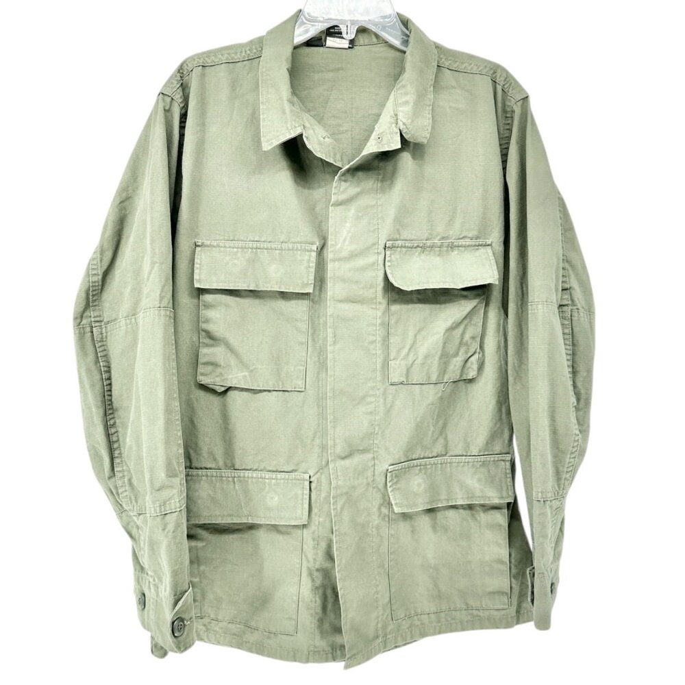 Vintage Genuine Gear Military Style Shirt Jacket Mens M-L Olive Green Button-Up